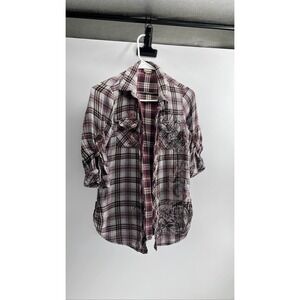 Daytrip Buckle Women M Plaid Flannel Roll Tab Sleeve Shirt